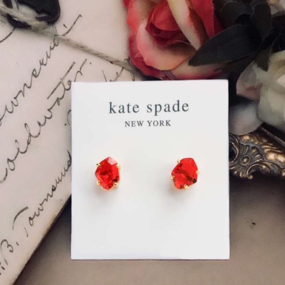 KATE SPADE • Gold Treasure Trove Red Earrings - Picture 3 of 3